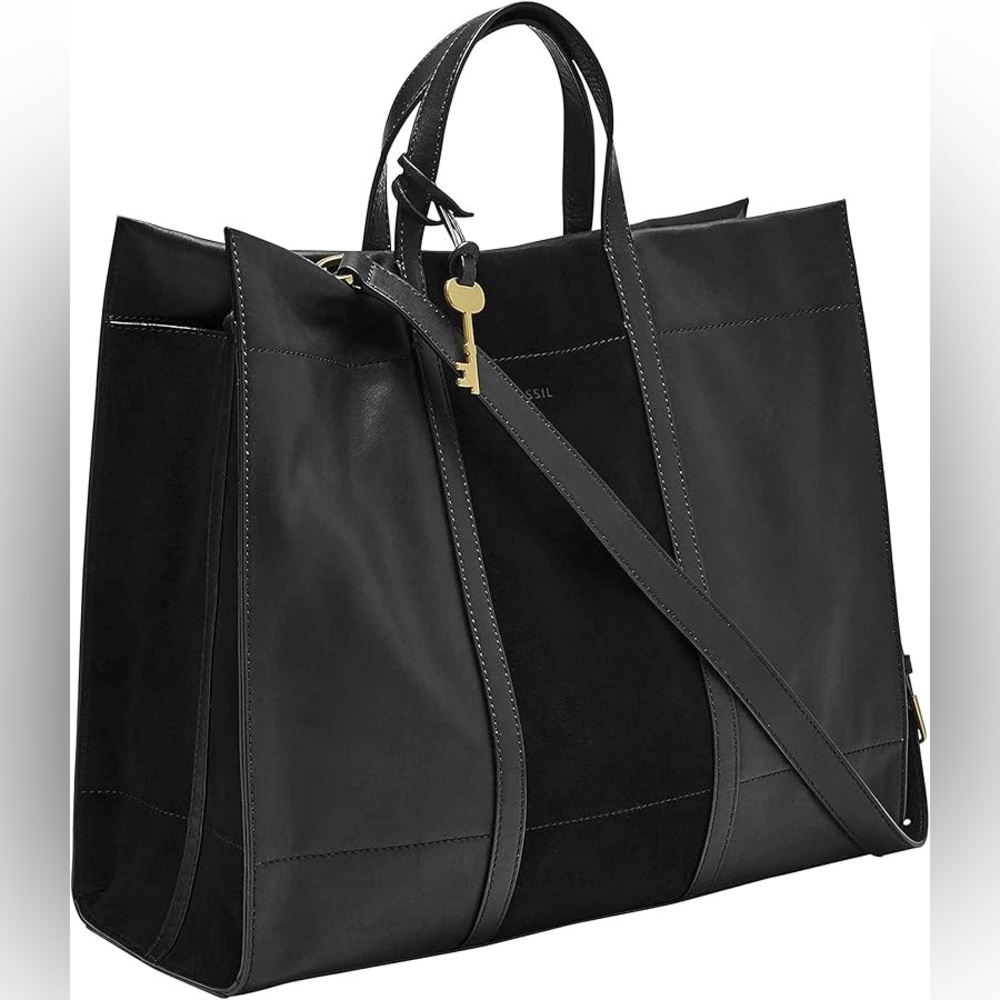 Fossil Black Carmen Leather Tote & Organizer Insert